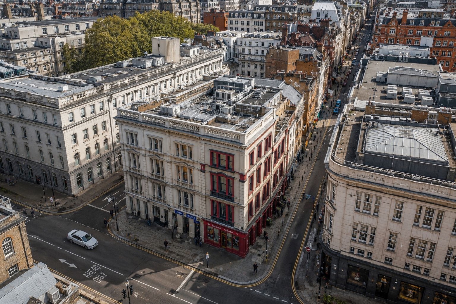 Aerial view of the Soho property and surrounding streets